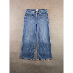 Paige Jeans Womens 31 Blue Anessa Wide Leg Cropped Sunnie Distressed Raw Hem